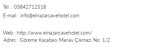 El Nazar Cave Hotel telefon numaralar, faks, e-mail, posta adresi ve iletiim bilgileri
